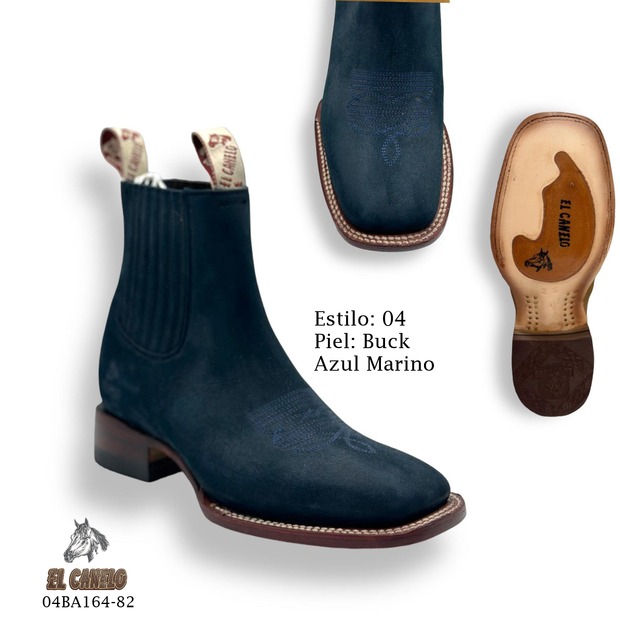 Botin piel buck azul marino